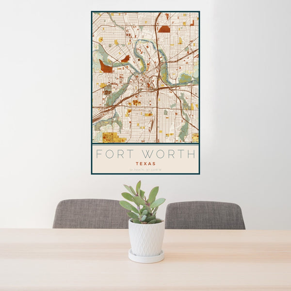 Fort Worth - Texas Map Print in Woodblock