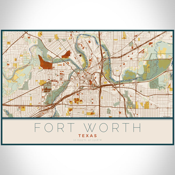 Fort Worth - Texas Map Print in Woodblock
