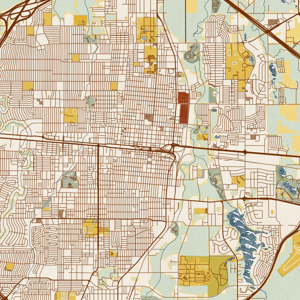 Abilene - Texas Map Print in Woodblock