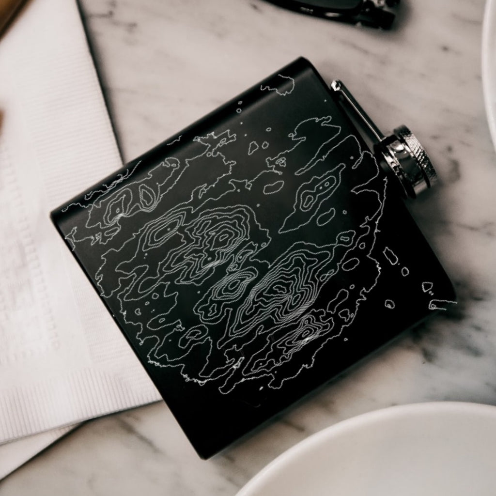Acadia National Park Custom Engraved City Map Inscription Coordinates on 6oz Stainless Steel Flask in Black