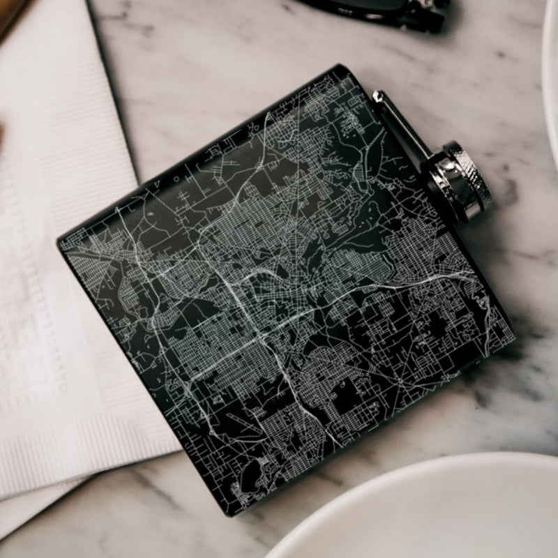 Akron - Ohio Map Hip Flask in Matte Black