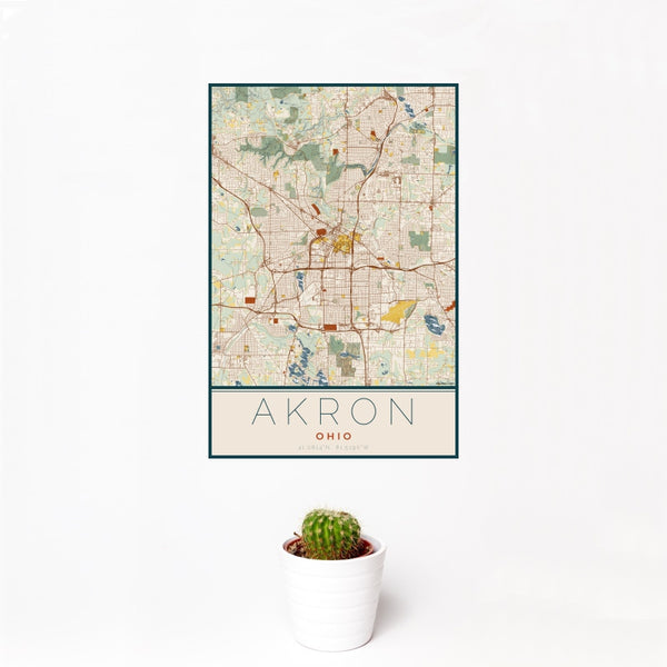 Akron - Ohio Map Print in Woodblock