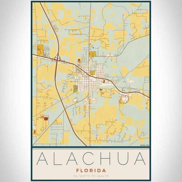 Alachua Florida Map Print Portrait Orientation in Woodblock Style With Shaded Background