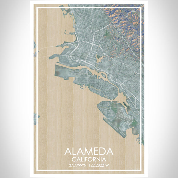 ALAMEDA California Map Print Portrait Orientation in Afternoon Style With Shaded Background