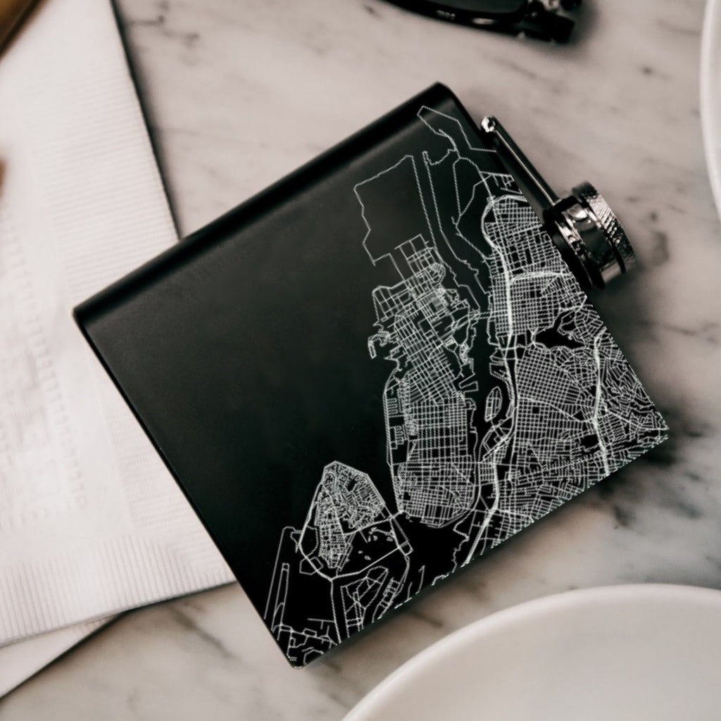 Alameda - California Map Hip Flask in Matte Black