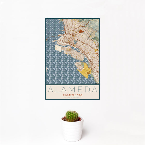 Alameda - California Map Print in Woodblock