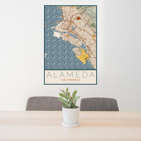 Alameda - California Map Print in Woodblock