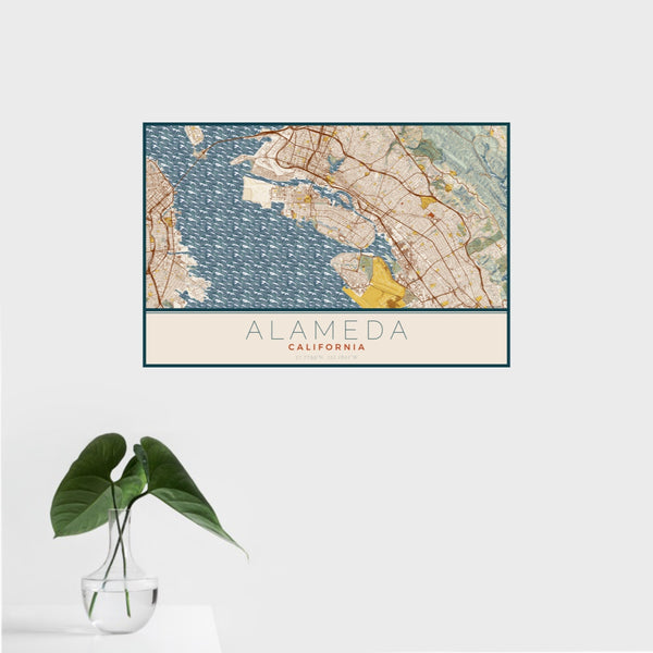 Alameda - California Map Print in Woodblock