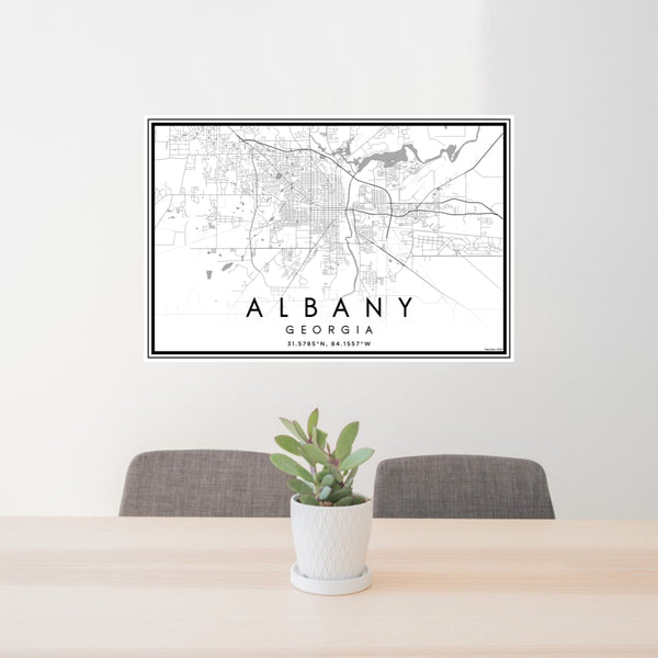 24x36 Albany Georgia Map Print Lanscape Orientation in Classic Style Behind 2 Chairs Table and Potted Plant