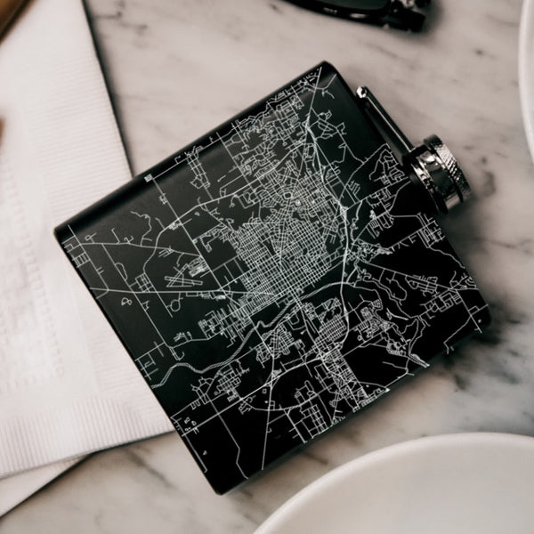 Albany - Georgia Map Hip Flask in Matte Black