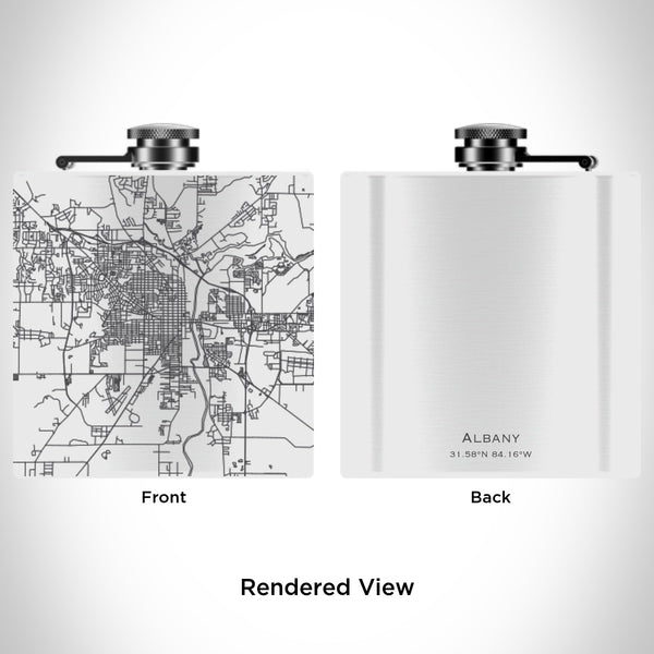 Rendered View of Albany Georgia Map Engraving on 6oz Stainless Steel Flask in White