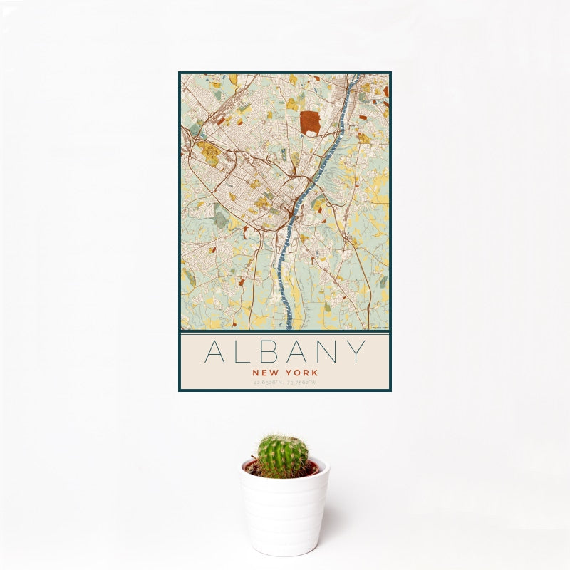 Albany - New York Map Print in Woodblock