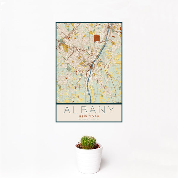 Albany - New York Map Print in Woodblock