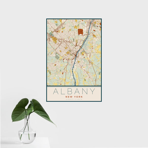 Albany - New York Map Print in Woodblock