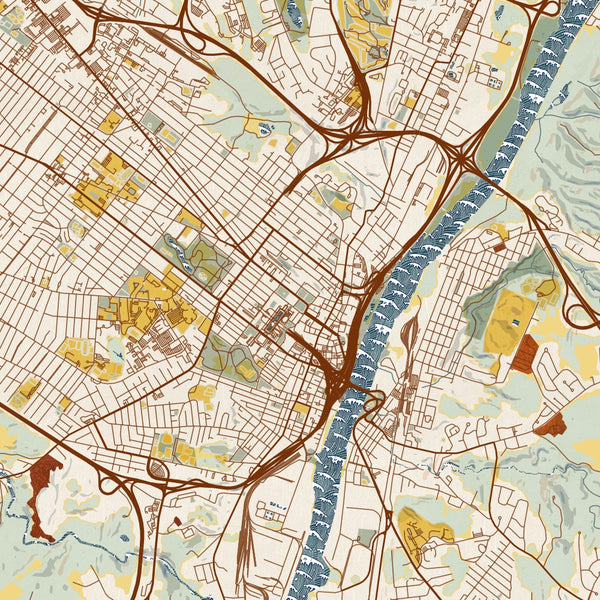 Albany - New York Map Print in Woodblock
