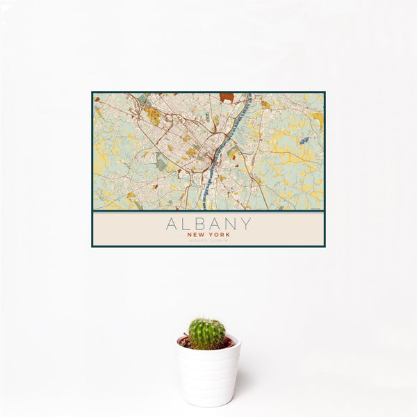 Albany - New York Map Print in Woodblock