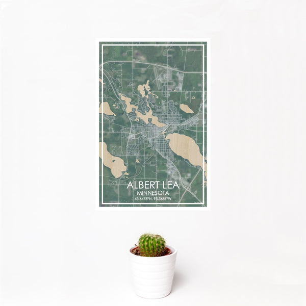 12x18 ALBERT LEA Minnesota Map Print Portrait Orientation in Afternoon Style With Small Cactus Plant in White Planter