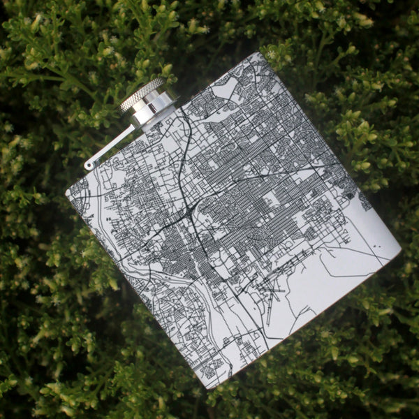 Albuquerque New Mexico Custom Engraved City Map Inscription Coordinates on 6oz Stainless Steel Flask in White