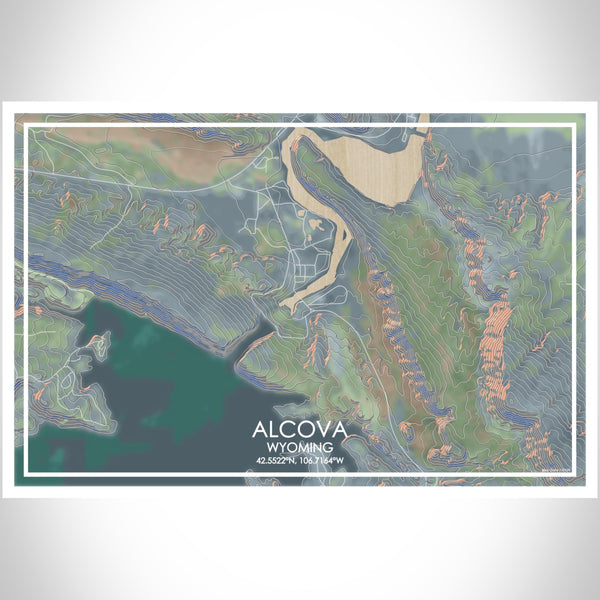 Alcova Wyoming Map Print Landscape Orientation in Afternoon Style With Shaded Background