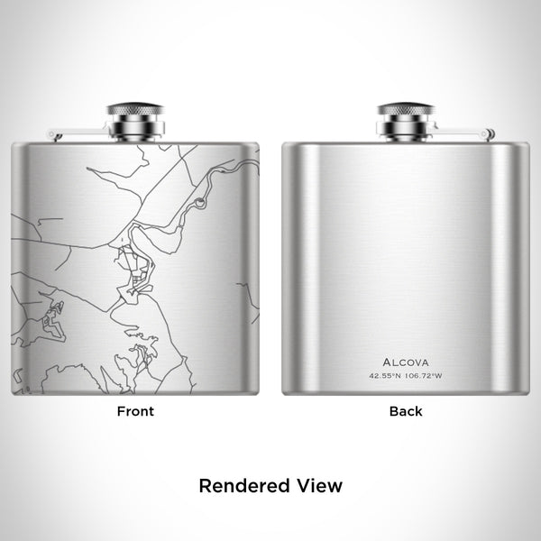 Rendered View of Alcova Wyoming Map Engraving on 6oz Stainless Steel Flask
