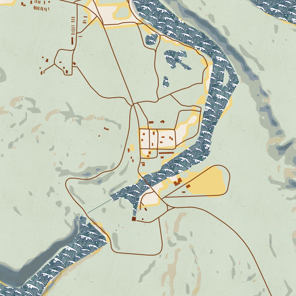 Alcova Wyoming Map Print in Woodblock Style Zoomed In Close Up Showing Details