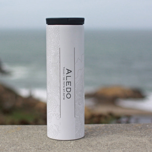 Aledo Texas Custom Engraved City Map Inscription Coordinates on 17oz Stainless Steel Insulated Tumbler in White