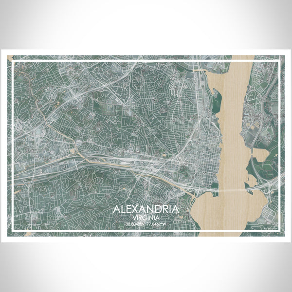 ALEXANDRIA Virginia Map Print Landscape Orientation in Afternoon Style With Shaded Background