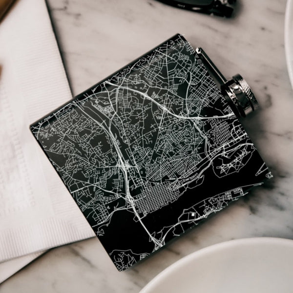 Alexandria Virginia Custom Engraved City Map Inscription Coordinates on 6oz Stainless Steel Flask in Black