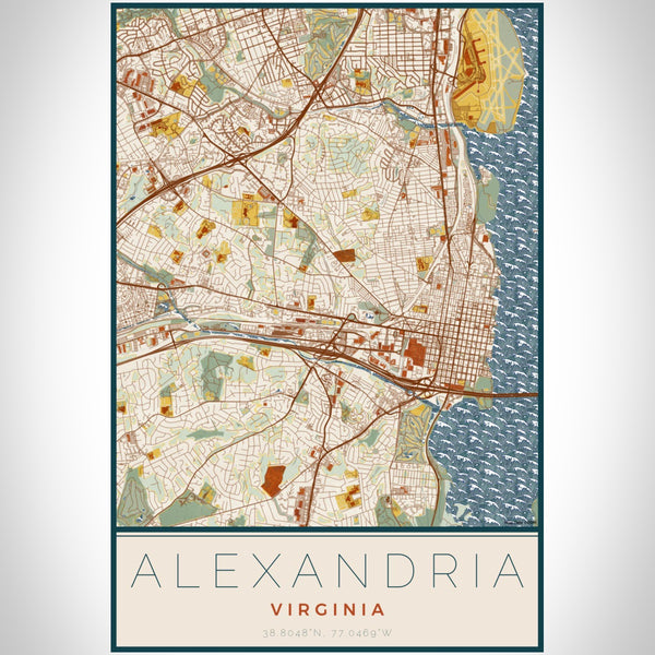 Alexandria Virginia Map Print Portrait Orientation in Woodblock Style With Shaded Background