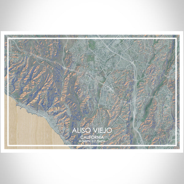 Aliso Viejo California Map Print Landscape Orientation in Afternoon Style With Shaded Background