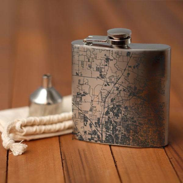 Alliance Texas Custom Engraved City Map Inscription Coordinates on 6oz Stainless Steel Flask