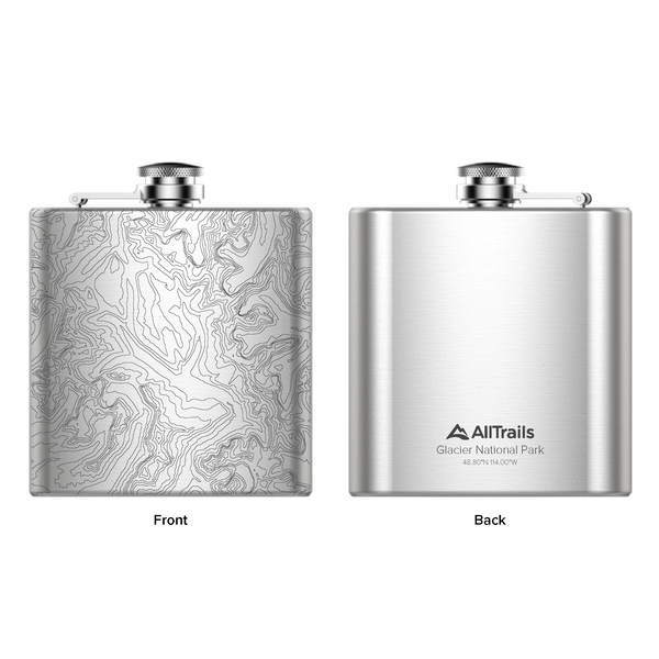 All Trails Stainless Steel Map Engraved Flask