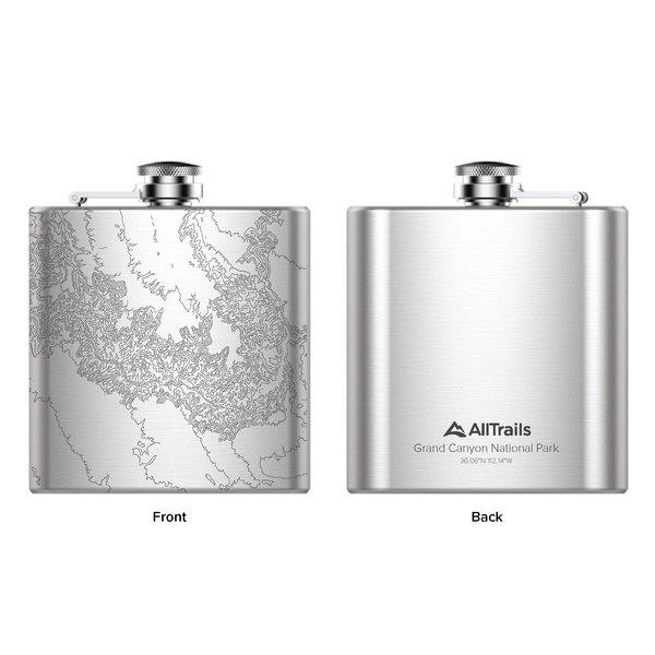 All Trails Stainless Steel Map Engraved Flask