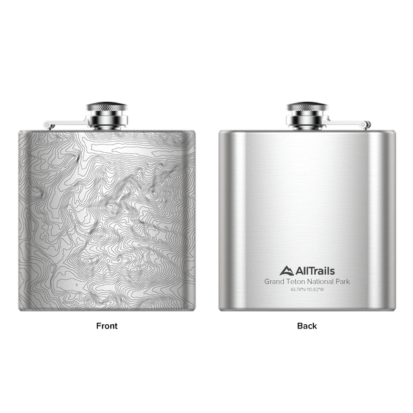All Trails Stainless Steel Map Engraved Flask
