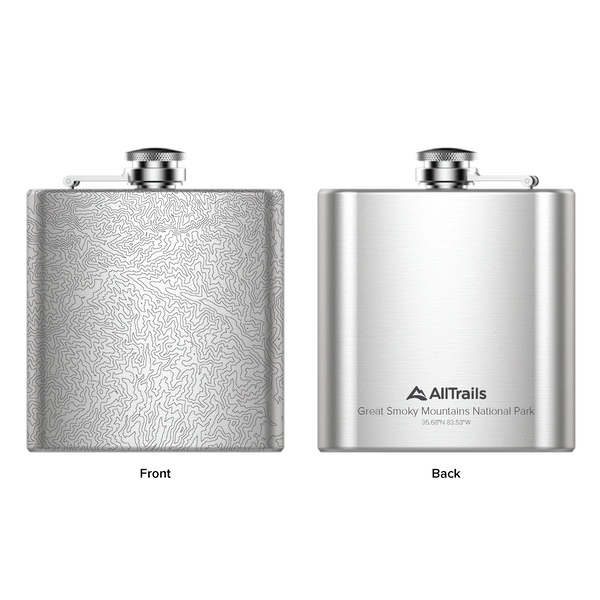 All Trails Stainless Steel Map Engraved Flask