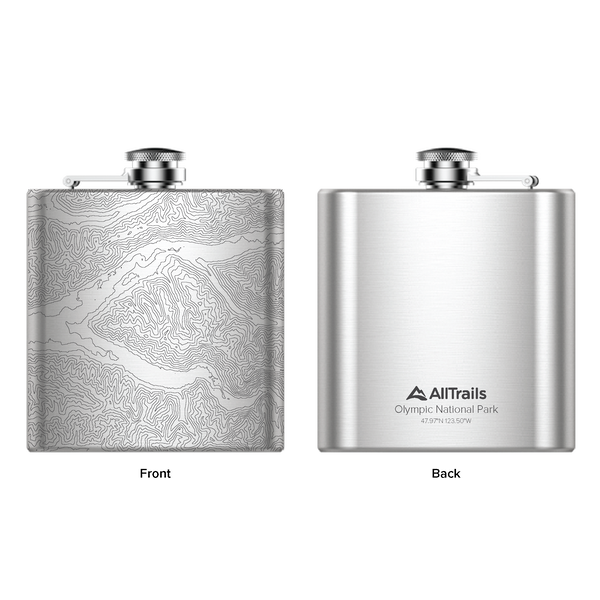 All Trails Stainless Steel Map Engraved Flask