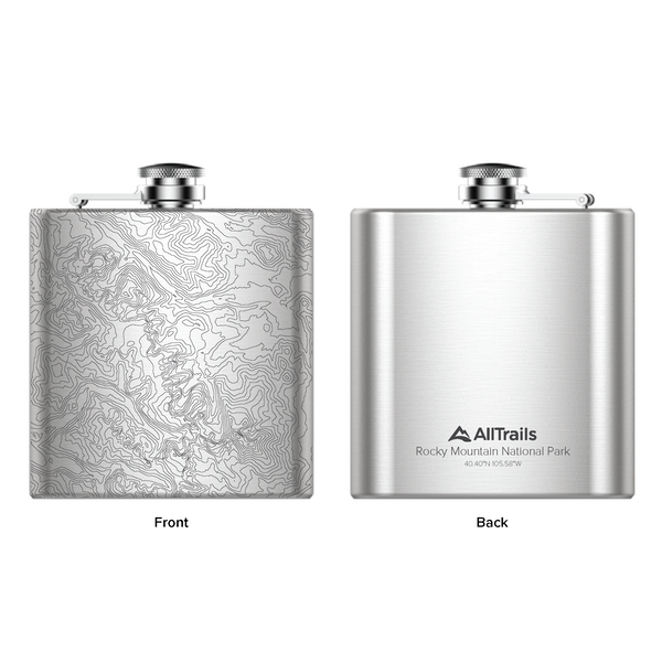 All Trails Stainless Steel Map Engraved Flask