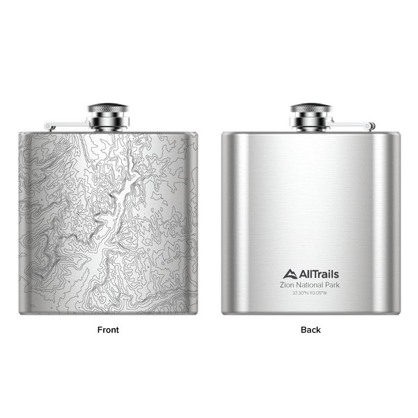 All Trails Stainless Steel Map Engraved Flask
