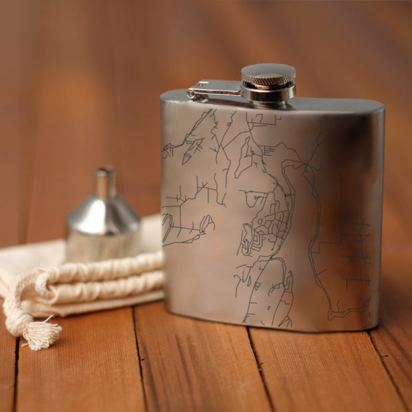 Allyn Washington Custom Engraved City Map Inscription Coordinates on 6oz Stainless Steel Flask