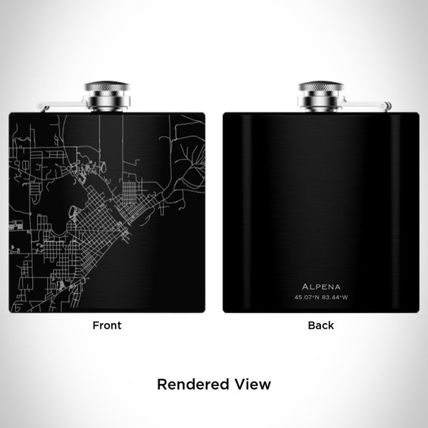 Alpena - Michigan Map Hip Flask in Matte Black
