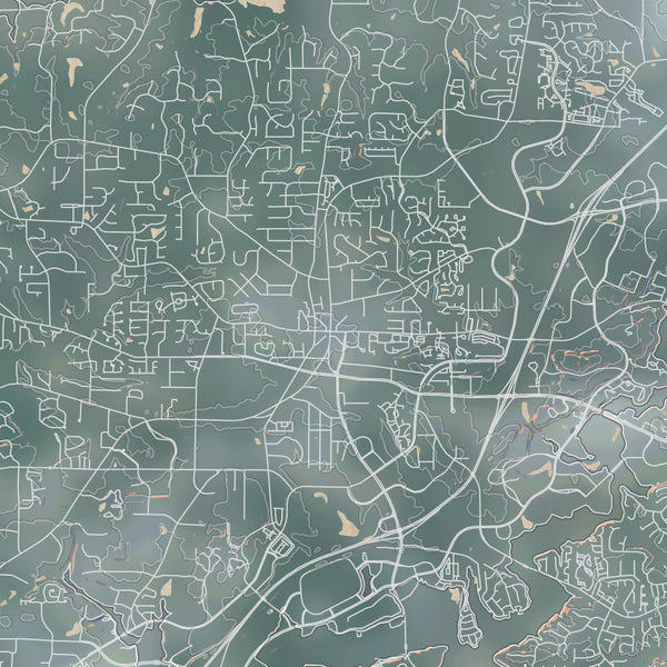 Alpharetta Georgia Map Print in Afternoon Style Zoomed In Close Up Showing Details
