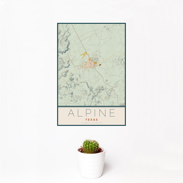 Alpine - Texas Map Print in Woodblock
