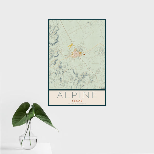 Alpine - Texas Map Print in Woodblock