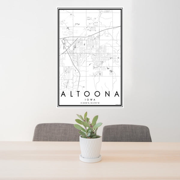24x36 Altoona Iowa Map Print Portrait Orientation in Classic Style Behind 2 Chairs Table and Potted Plant