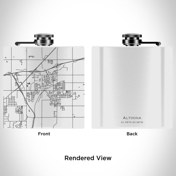Rendered View of Altoona Iowa Map Engraving on 6oz Stainless Steel Flask in White