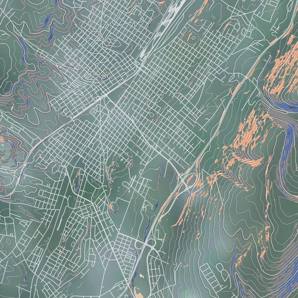 Altoona Pennsylvania Map Print in Afternoon Style Zoomed In Close Up Showing Details