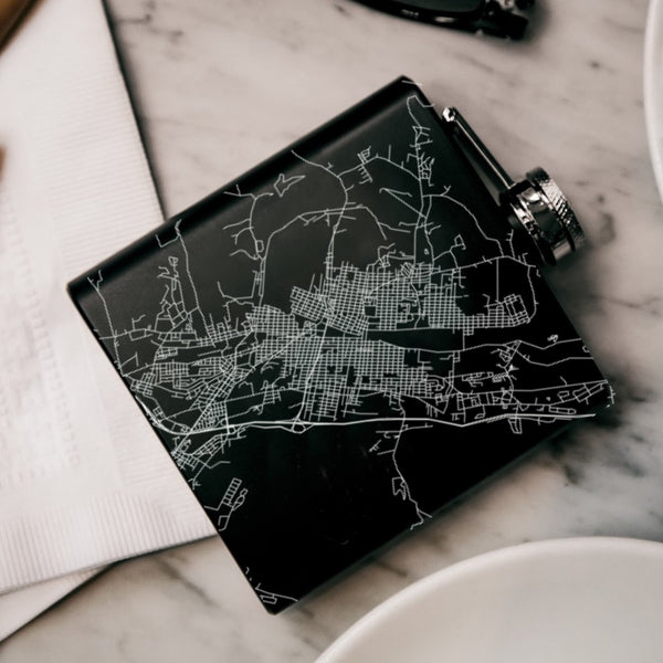 Altoona Pennsylvania Custom Engraved City Map Inscription Coordinates on 6oz Stainless Steel Flask in Black