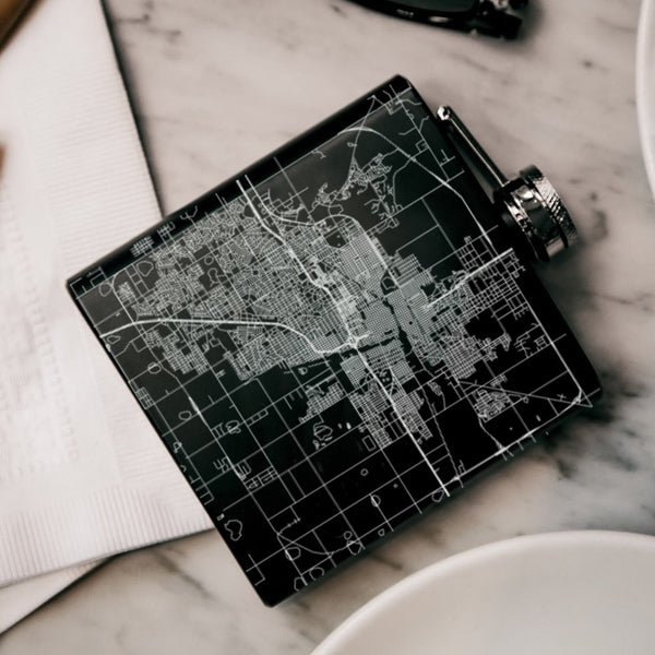 Amarillo - Texas Map Hip Flask in Matte Black