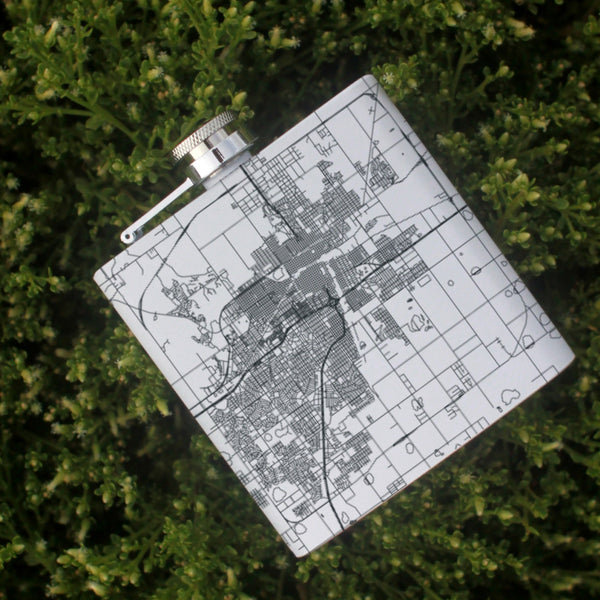 Amarillo Texas Custom Engraved City Map Inscription Coordinates on 6oz Stainless Steel Flask in White