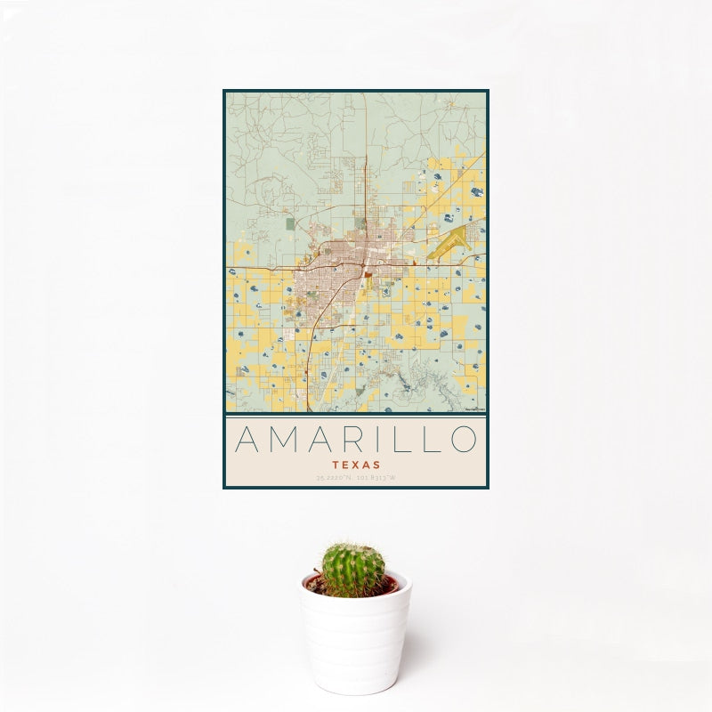 Amarillo - Texas Map Print in Woodblock